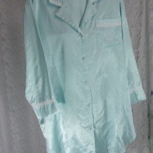 Intimate Moments Long Blue Satin Sleep Shirt Brushed Lined  Size L